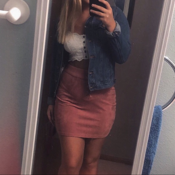 F21 Pink Suede Lace Up Skirt - Picture 3 of 5